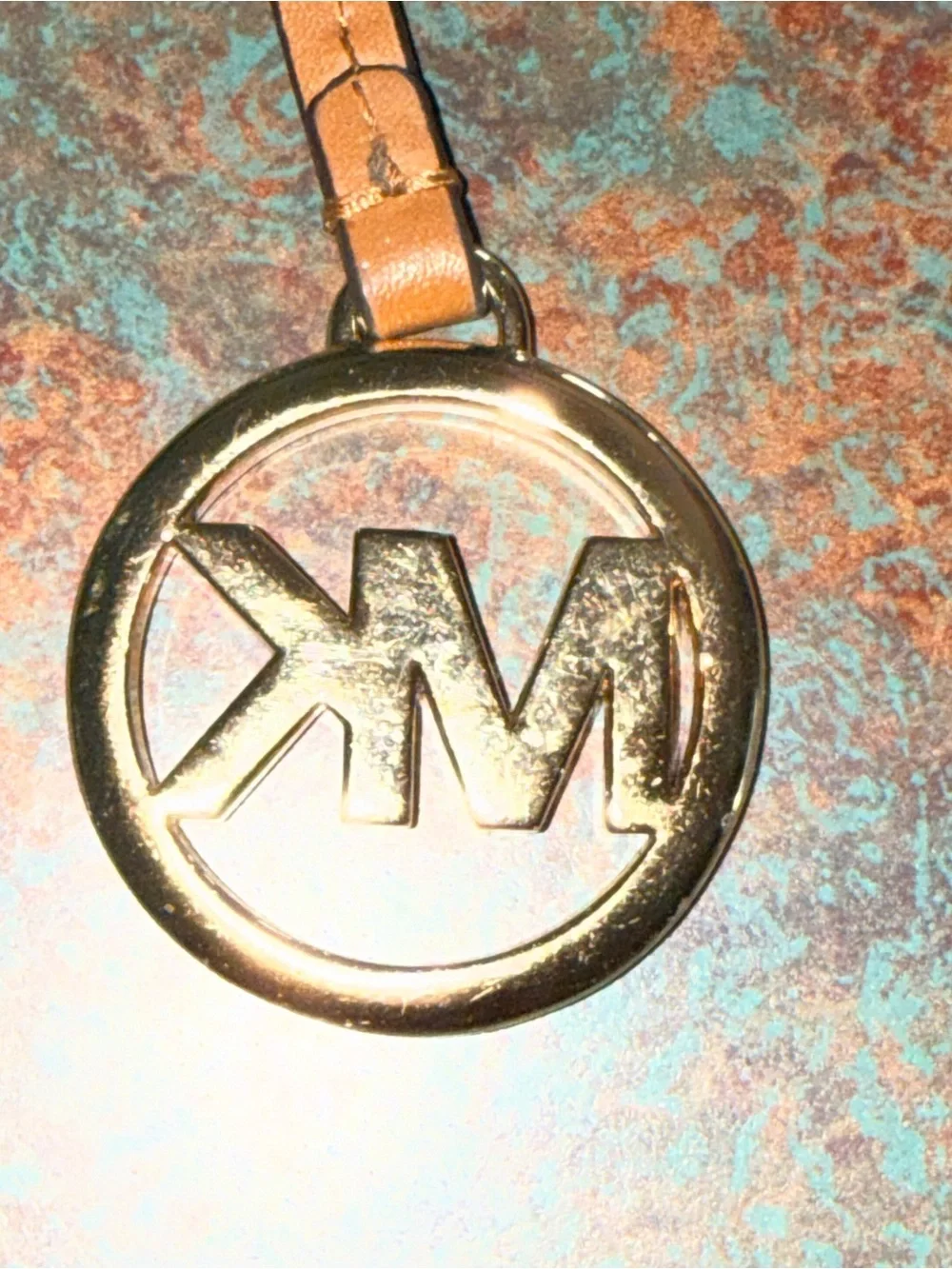 Michael Kors Brown Leather Strap Key Charm with Gold MK Logo